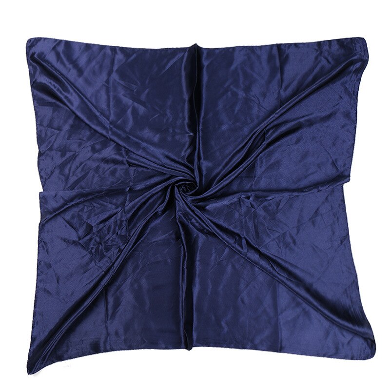 Solid Color Satin Women Scarf 90*90cm Big Wraps Lady Headband Hajib Muslim Female Square Scarf: navy