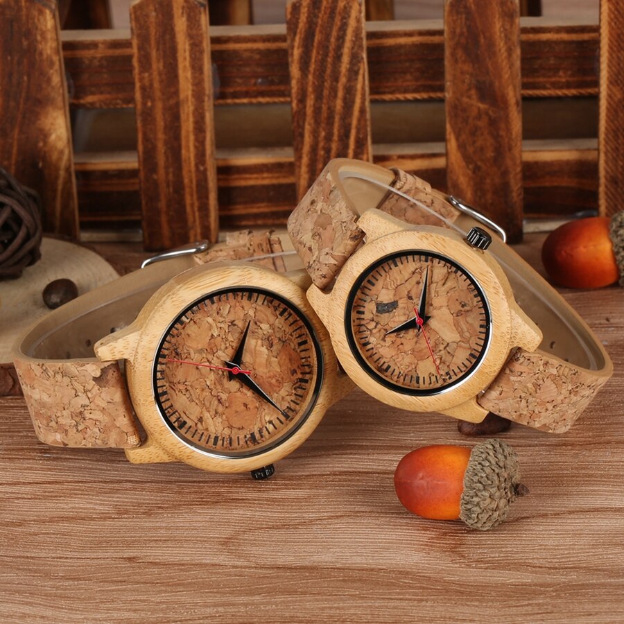 YISUYA, nueva , relojes de madera con esfera de corcho para escoria, reloj de cuarzo, vestido de mujer, reloj Original de madera de bambú para hombre y mujer, para hombre y mujer