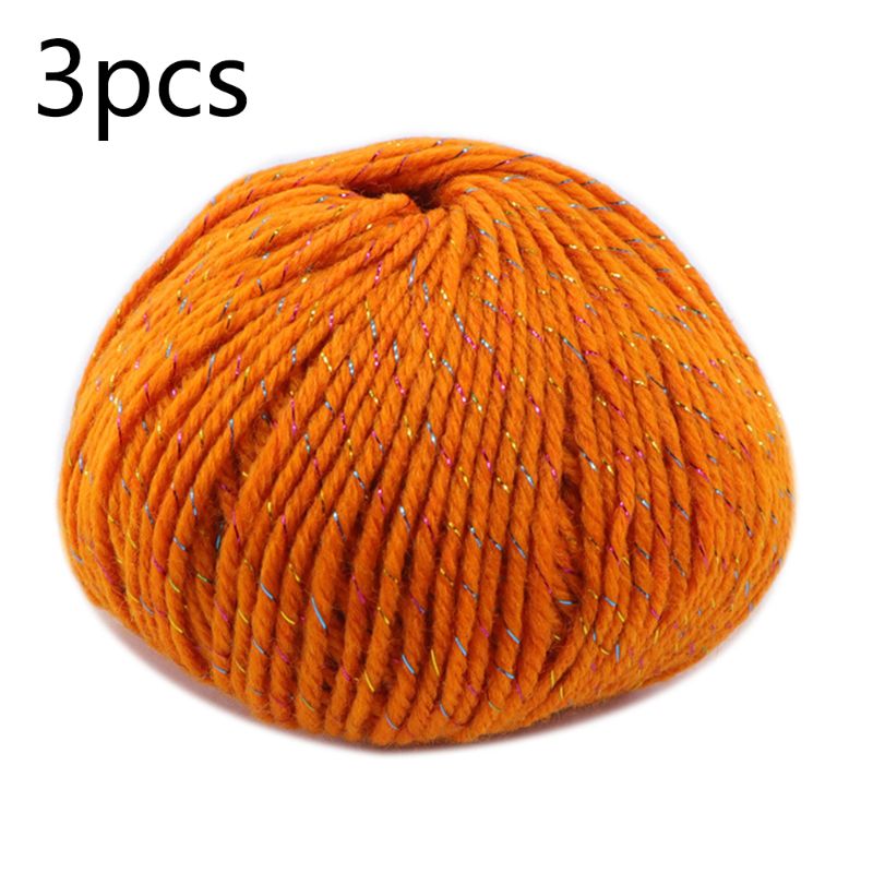 3 Roll 2 Strand Medium Thick Acrylic Fiber Hand Knitting Yarn Colorful Shiny Metallic Crochet Wool Thread for DIY Scarf: J