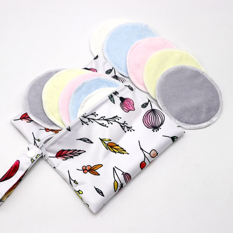 10Pcs Zoogcompressen Waterdicht Borstvoeding Zwangere Vrouwen Make Pad Bamboe Verpleging Pad Voor Mum Wasbare Met Natte Zak Herbruikbare