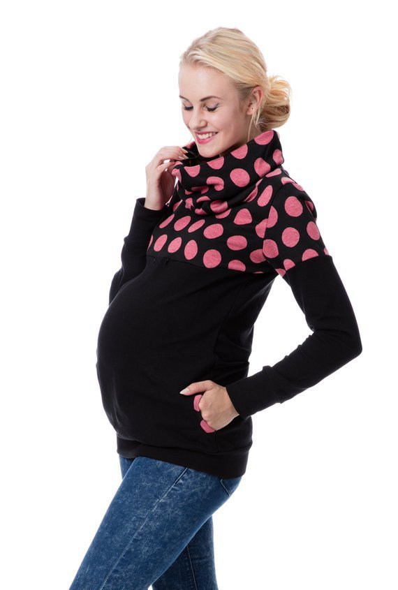 Winter Maternity Nursing Top Pregnant Hoodie T-shirt Maternity Tops Pregnant Women Long-sleeved Sweater Breastfeeding Clothes XL: red / L