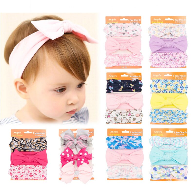Children's Hair Ornaments Set 61158 Women's Cute Baby Cotton Bow Headband 3 Pairs/pack Red Elastic Headband