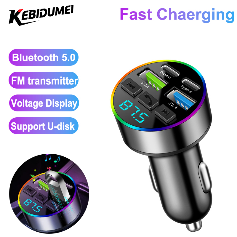 Bluetooth 5.0 FM-zender Autolader Adapter 3.1A Dual USB Autolader met digitaal display Handsfree MP3-muziekspeler