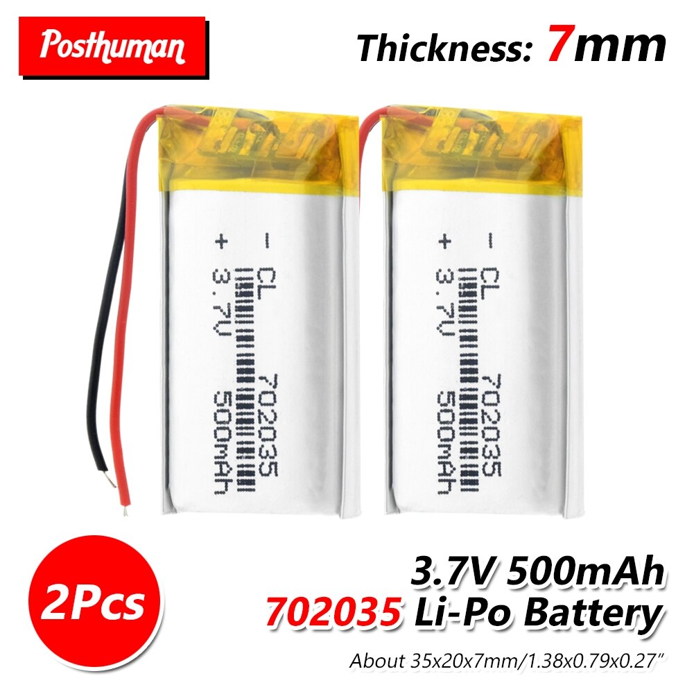 702035 batterie polymère Rechargeable 500 mah 3.7V Li-ion batterie pour haut-parleurs maison intelligente dvr GPS mp3 mp4 batterie externe lecteur de jeu: 2Pcs