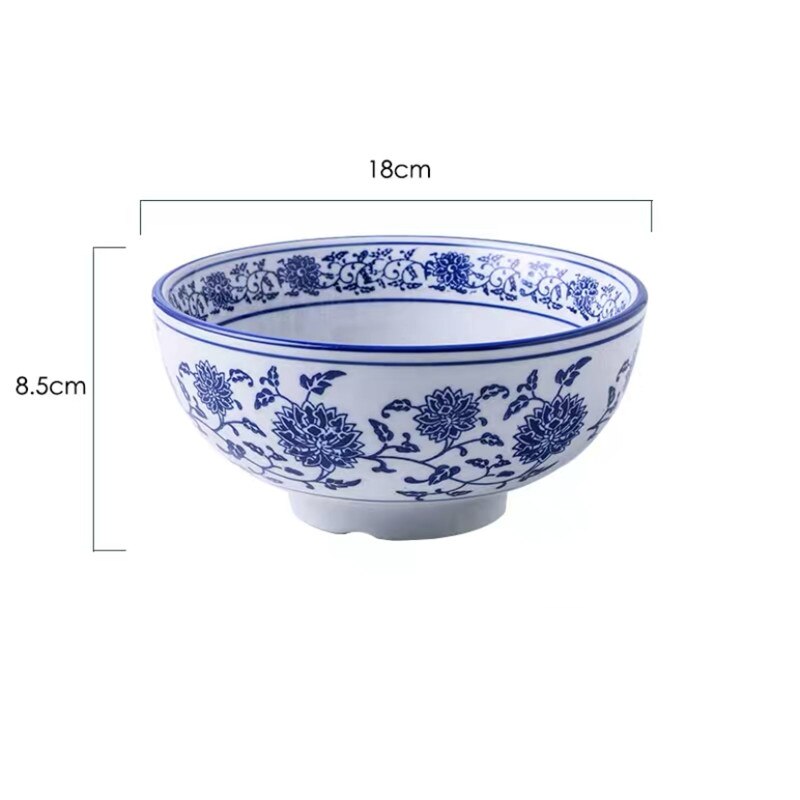 Blue and White Porcelain Hat Soup Bowl Ceramic Chinese Tableware Household Ramen Bowl Restaurant Large Instant Noodle Bowl: 7 inch