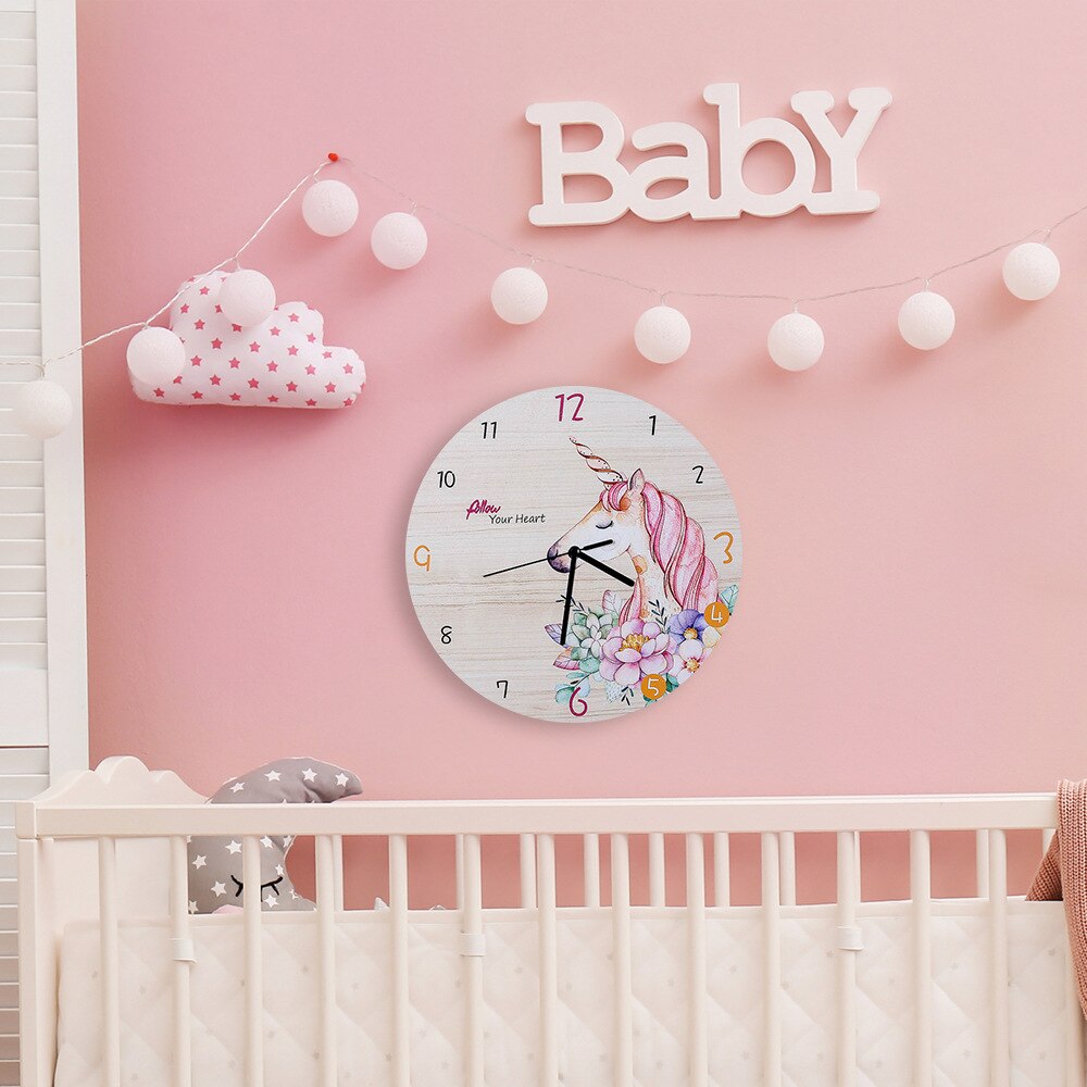 Modern Unicorn Wall Clock Sticker Mute Digital 3D Wall Clock Living Room Children'S Room Cartoon Decoration