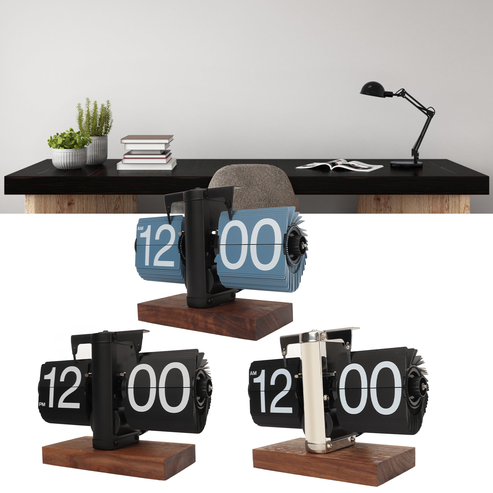 Digital flip down retro mesa ajustável tempo mecânico flip down relógio automático base suave para casa sala escritório decoração