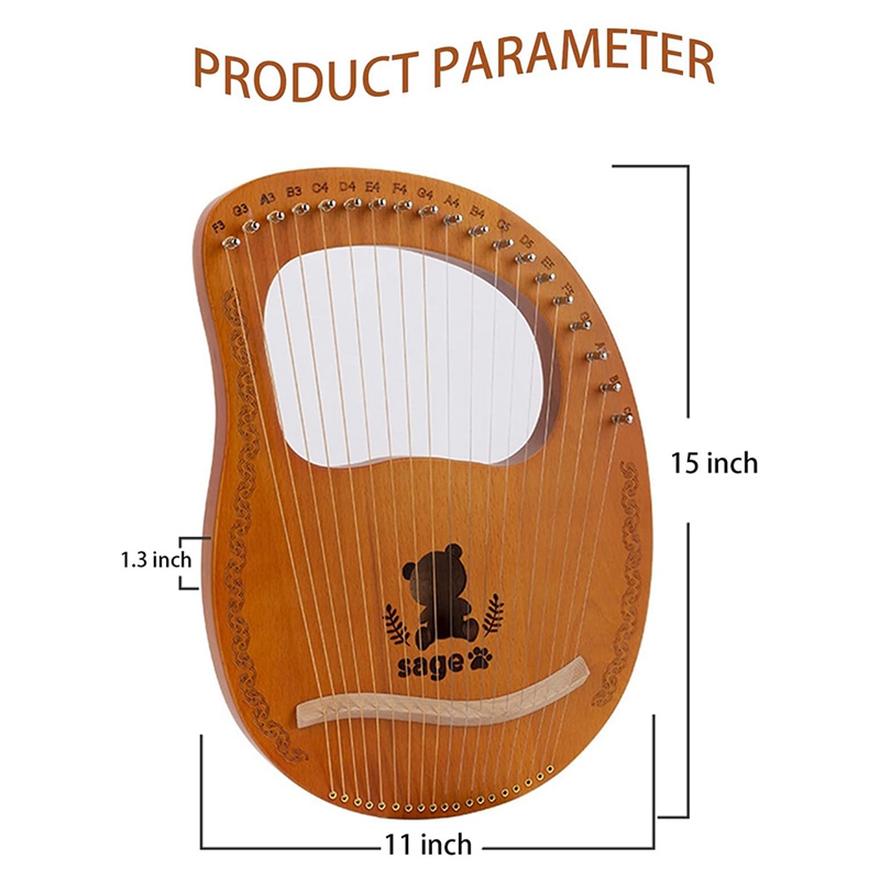 ARPA de Lira de caoba, 19 cuerdas, instrumento de cuerda con llave de afinación para amantes de la música principiantes, Etc.