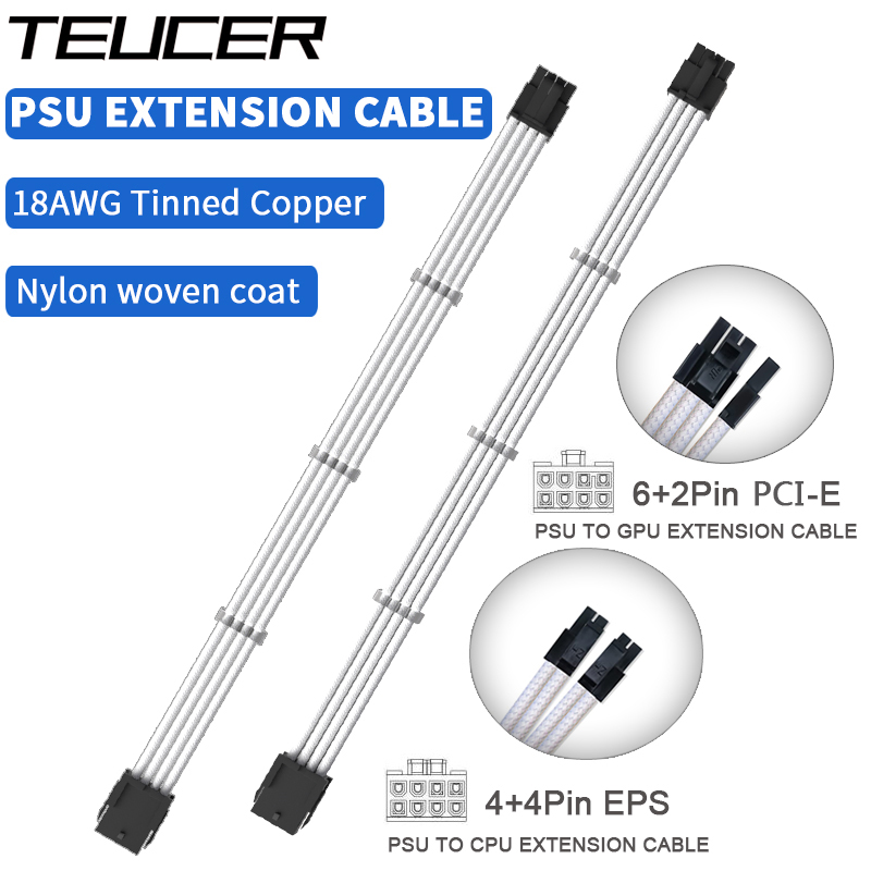 TEUCER 350mm przedłużacz ATX EPS PCI-E do płyty głównej procesora GPU 24PIN 4 + 4PIN 6 + 2PIN 8PIN przedłużacz zasilacza
