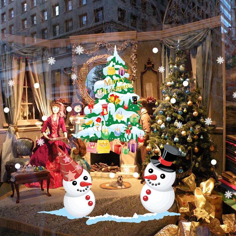 Pegatinas de copos de nieve pegatina de muñeco de nieve Ventana de Navidad Pegatinas de Navidad adhesivos para ventana pegatinas de decoración de de navidad
