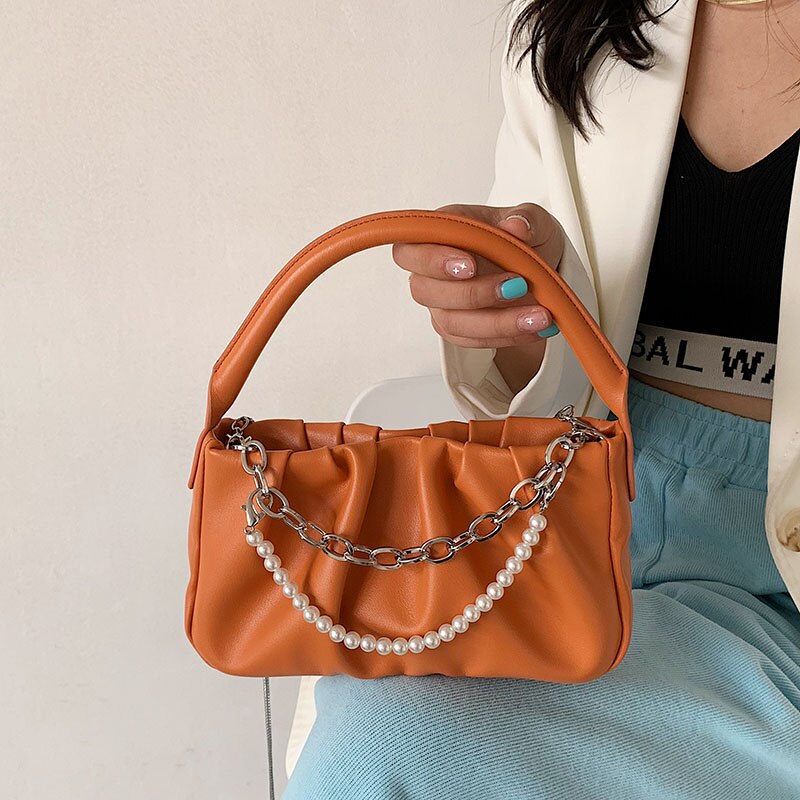 Tote Bags Women's Brand Handbag Leather Small Clutches Chic Retro Chain Shoulder Bag Women Crossbody Bag Lady Hand Purse