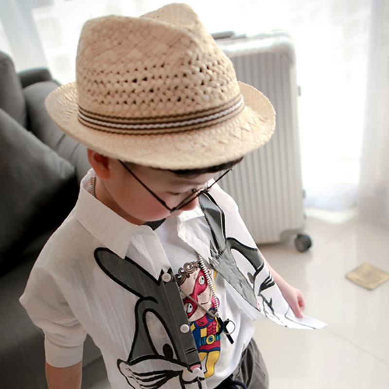 Simple niños bebé sombrero de paja hecho a mano Vintage gorra con visera ancha verano playa Suncreen niños niñas sombreros NYZ Shop
