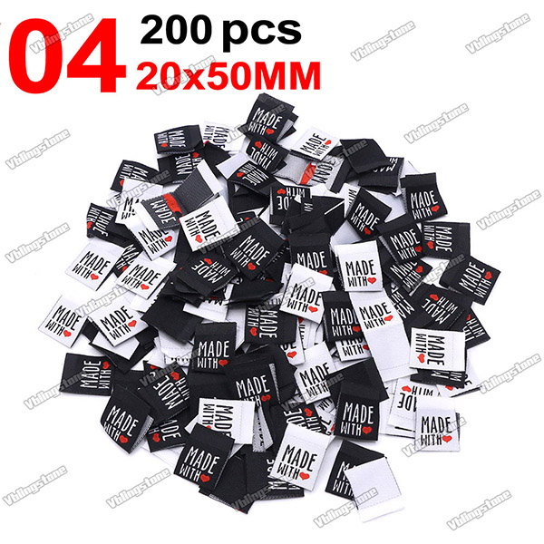200Pcs Mix Cloth Labels Cartoon Pattern Hand Made Tags For Knitted Hats Woven Handmade Labels DIY Bag Shoes Sew Accessories: Black Nickel