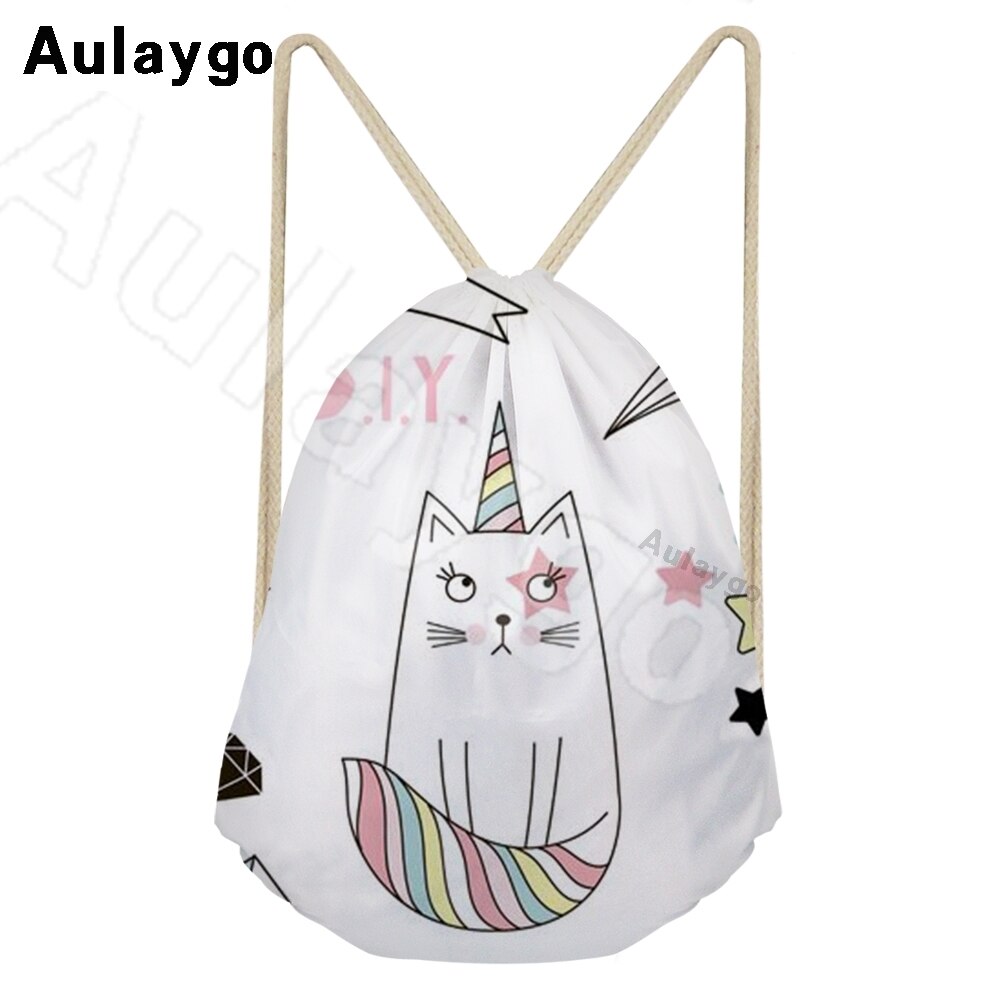 Aulaygo unicorn ryggsäck för barn reselinje unicorn färg bokstavstryck kawaii dragsko väskor axel barn skolväska: Brun