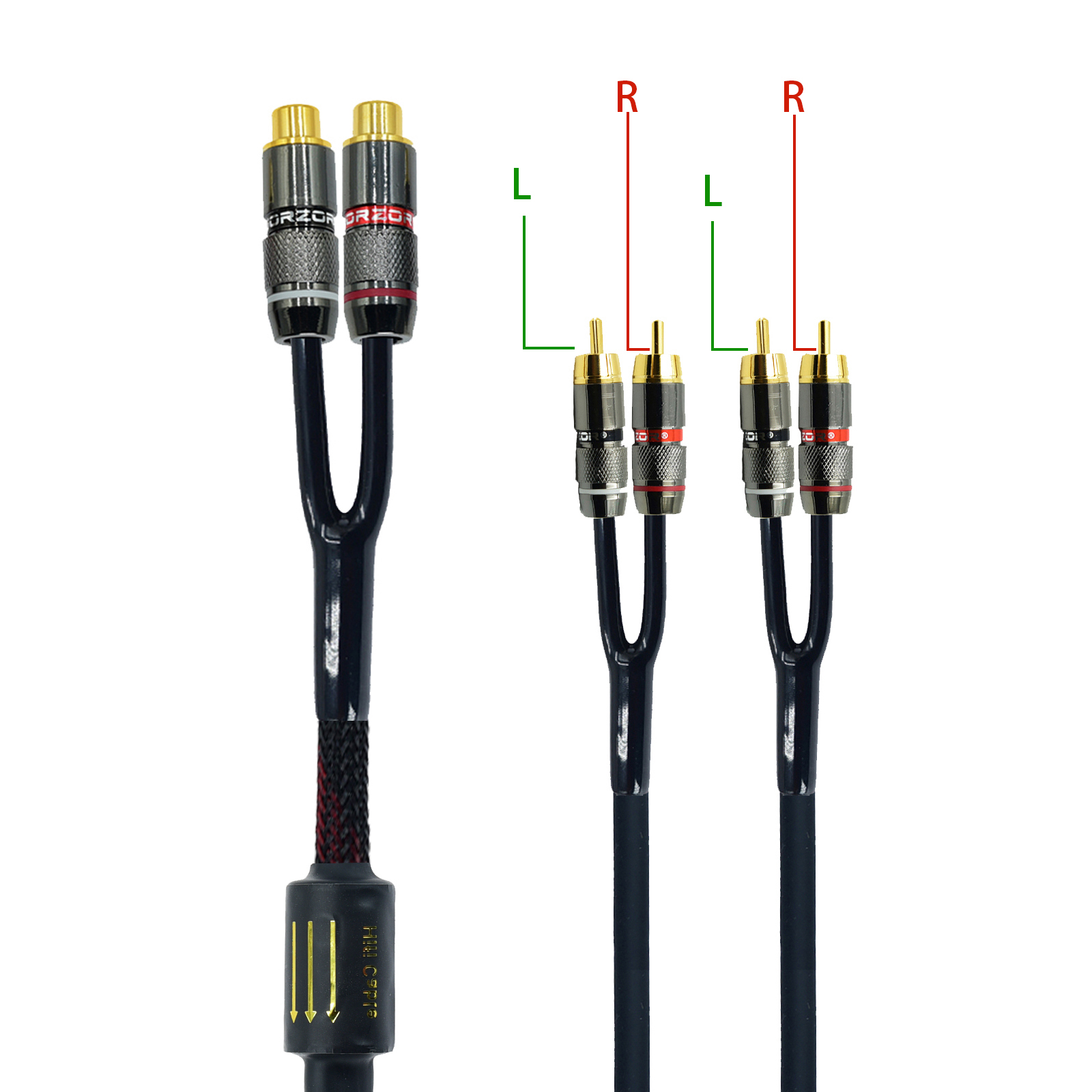 RCA Stecker Splitter Stereo Audio- Video Kabel 2 weibliche zu 4 Männlichen Dual Lautsprecher Y Adapter Stecker Verlängerung Kabel 1 eingang 2 Ausgang: Schwarz / 5m