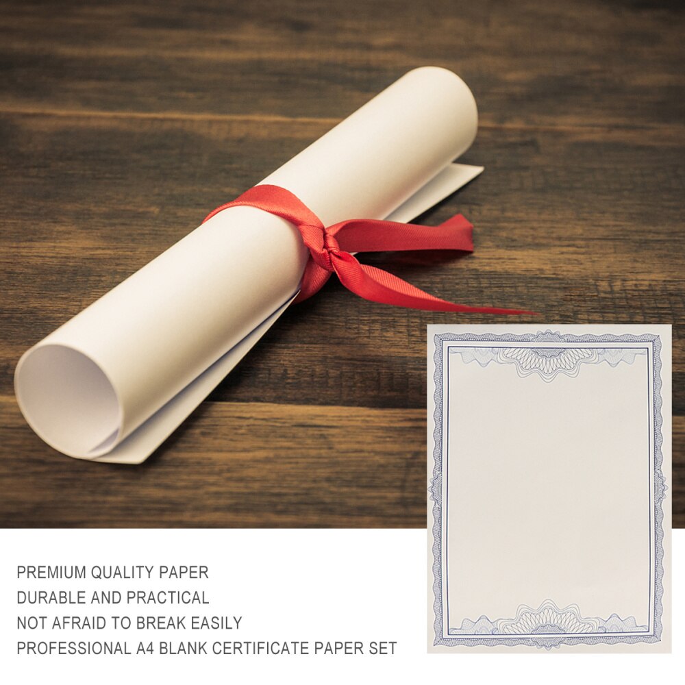 1 Set 5Pcs Certificate Paper Fine Novel Blank Certificate Core A4 Inner Page Paper Core 12K Blue Border Inner Sheet