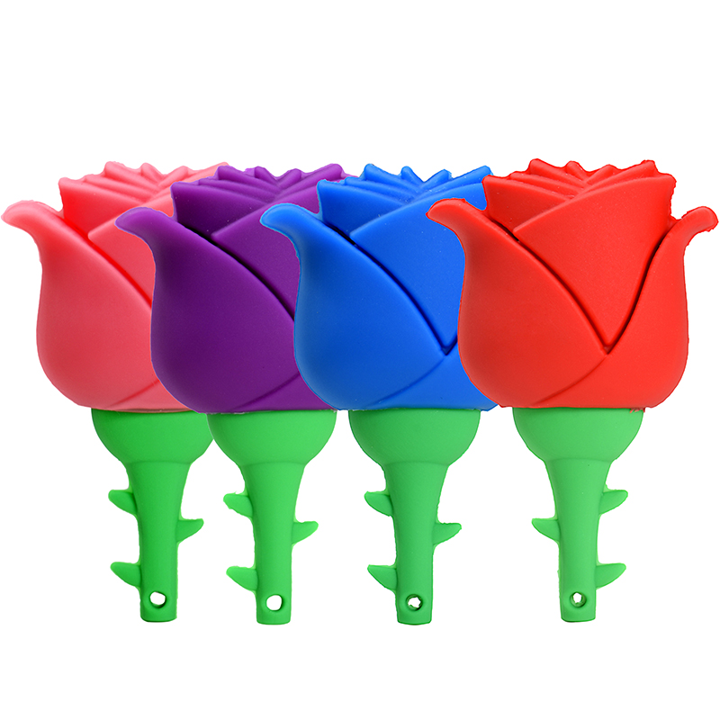 Unidades flash USB de rosa roja de dibujos animados, memoria rosa de 128GB, 64GB, para niños, Pen Drive, llavero colgante gratuito de 32GB