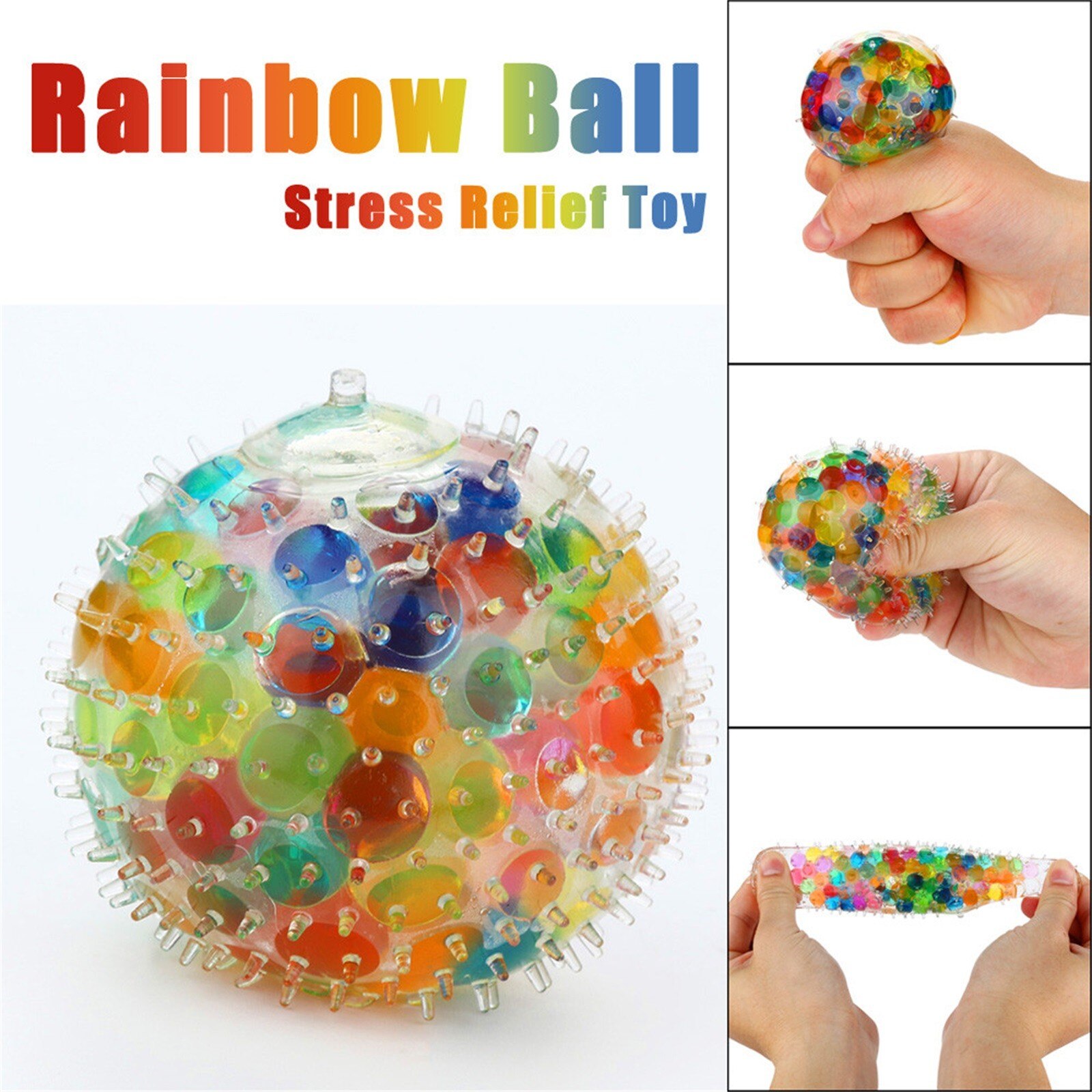 Spongy Rainbow Ball Toy Squeezable Pressure Toy Stress Relief Ball Toy 10ml Rainbow Novetly Squeeze Ball Mesh Squishy Balls
