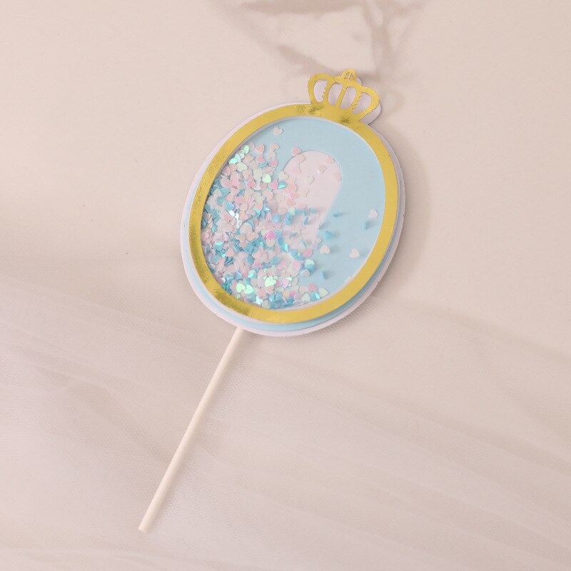 Glitter Cake Decoration Insert Sequins Paper Cake Toppers Happy Birthday Baby Shower Wedding Anniversary Party Cupcake Decor: Blue-0