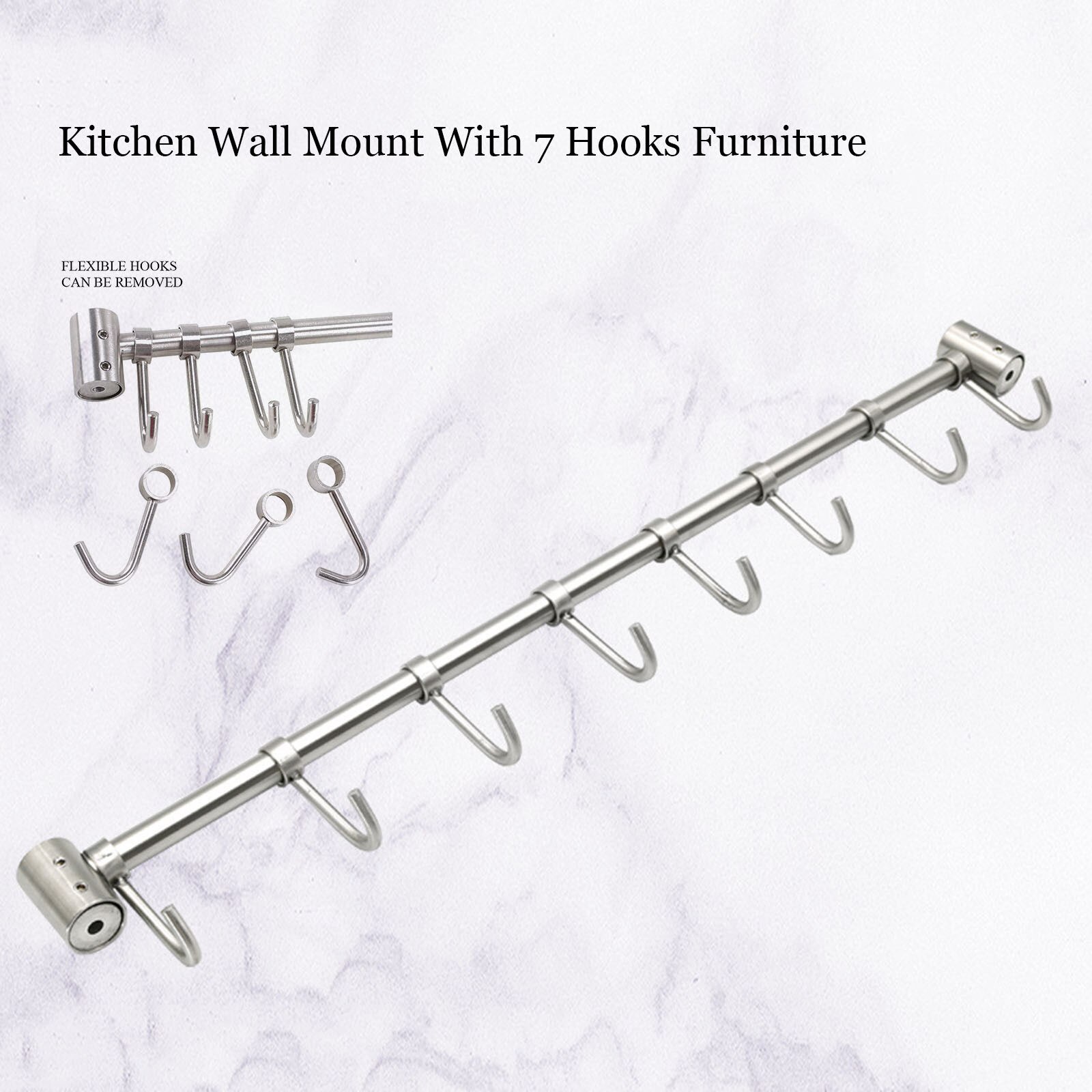 Removable Stainless Steel Rack kitchen Tools kitchen ladle rack with 7 hook furniture wall rail hanging hook Kitchen Accessories