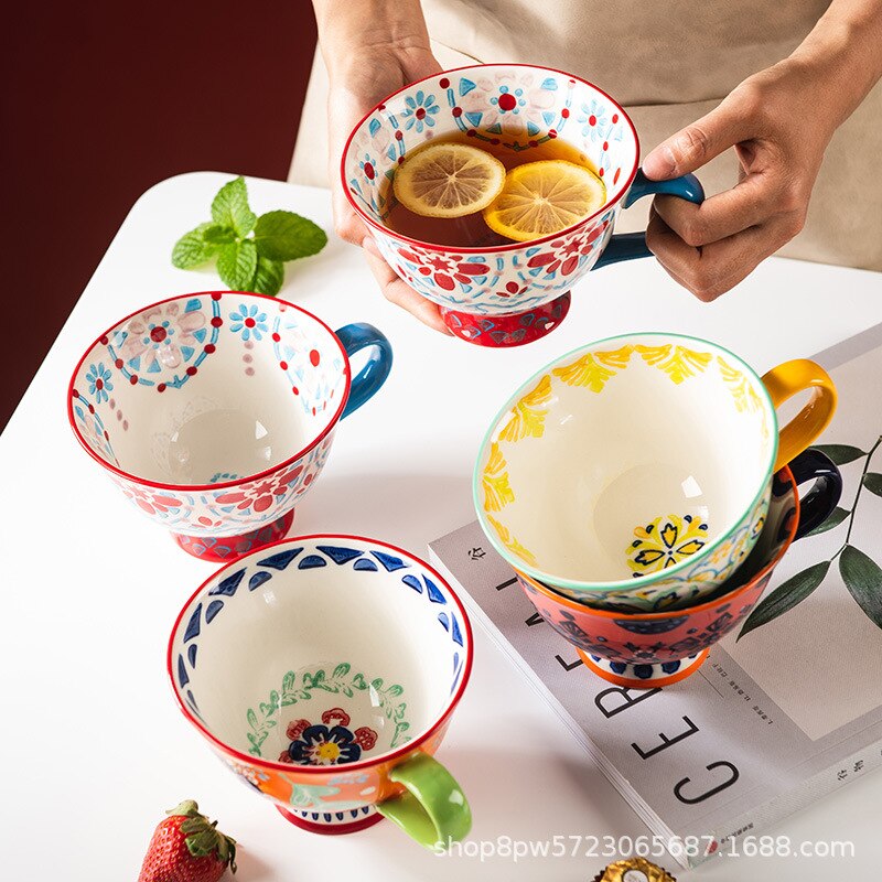 Taza de cerámica grande para desayuno, taza para leche,