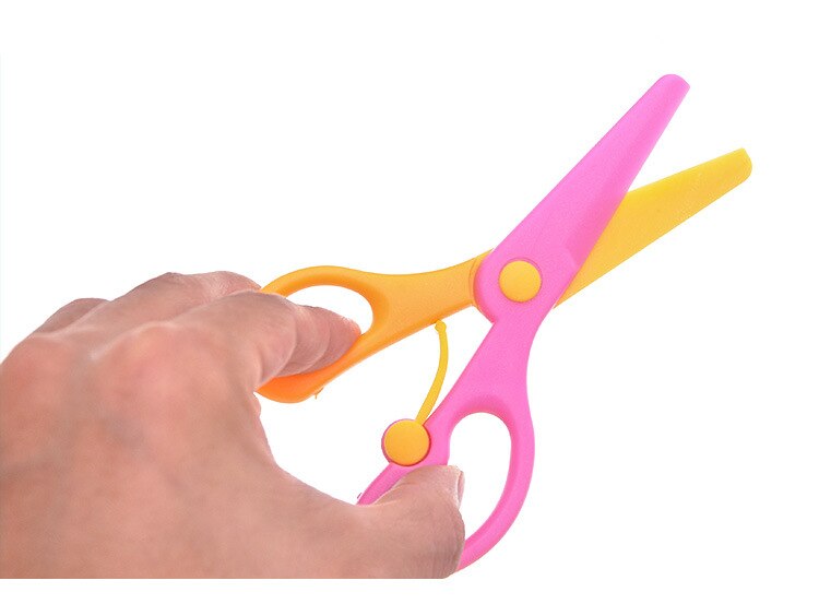 1 ud. De tijeras de seguridad de plástico de cabeza redonda de 137mm para niños, herramienta de corte de papel DIY para niños, para guardería suministros escolares, para chico: Pink Yellow