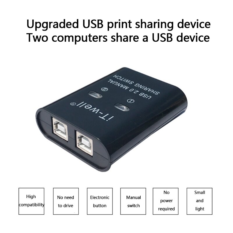T3LB USB Printer Sharing Device 2 in 1 Out Printer Sharing Switch 2-Port Manual KVM Switching Splitter Hub Converter