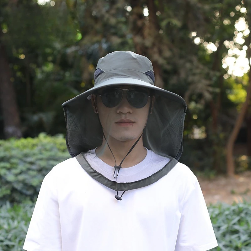 Anti-Mücken-Angelkappe, atmungsaktiv, verstellbar, Netzstoff, modischer, abweisender Insekten- und Bienenschutz für draussen-Camping: dunkel Grau