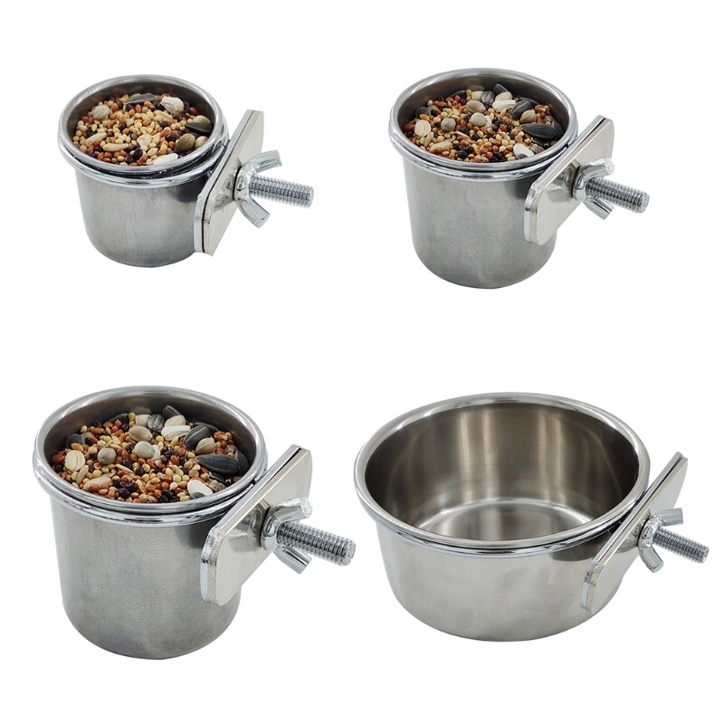 Pet Birds Hanging Cage Bowl Dish Cup Anti-turnover Stainless Steel Food Feeder