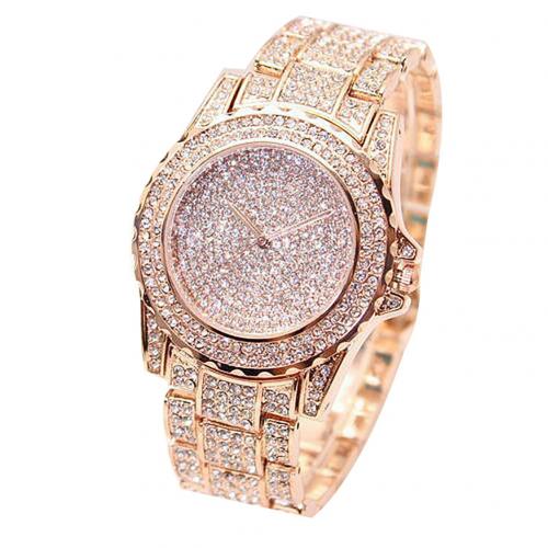 Top mærke kvinder armbånd ure damer elsker læderrem rhinestone quartz armbåndsur luksus quartz ur: Steg gylden
