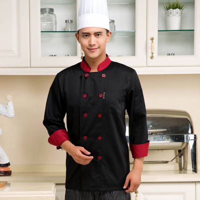 neue stil 3 farben unisex Koch kleidung Kellner mann und frau Uniform Kochjacke Restaurant arbeit kleidung: Schwarz / M