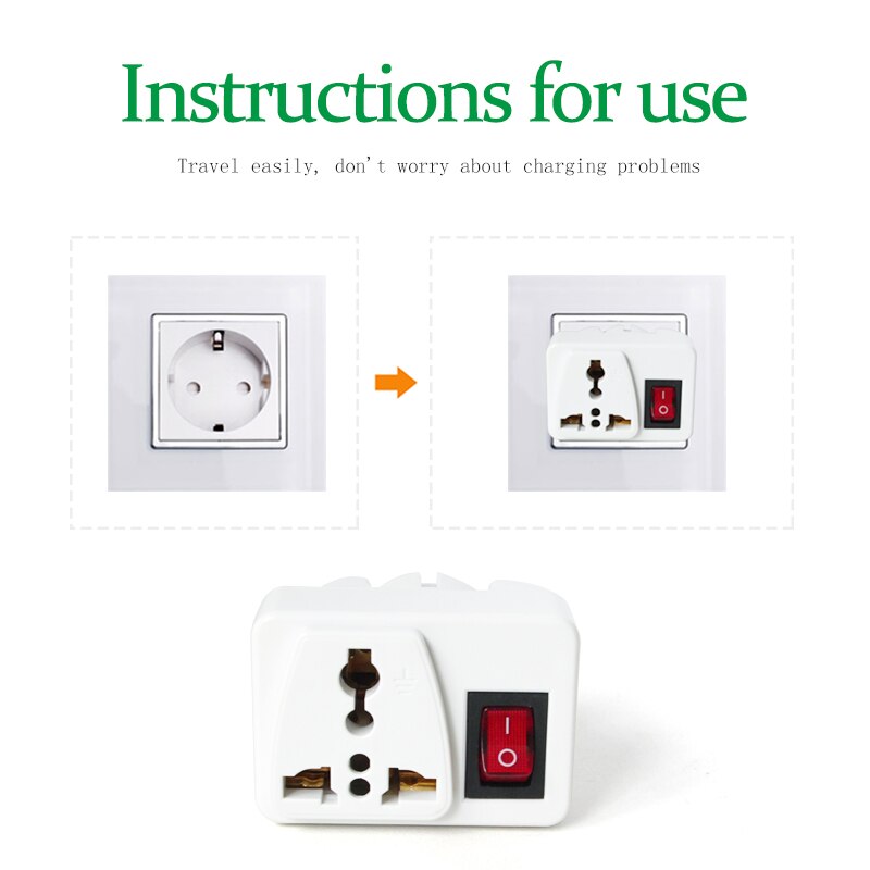 1 PC Universal UK US AU to EU AC Power Socket Plug Travel 250V 6A Electrical Charger Adapter Converter With Switch