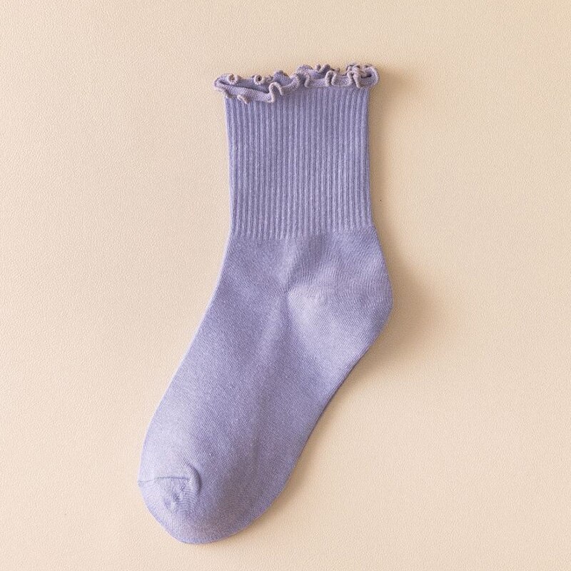 Röyhelöiset röyhelösukat naisille pitsiset söpöt yksivärinen harajuku puuvilla kawaii onnellinen syksy talvi pitkät korkeat naisen sukat tyttöjen sukat: Violetti