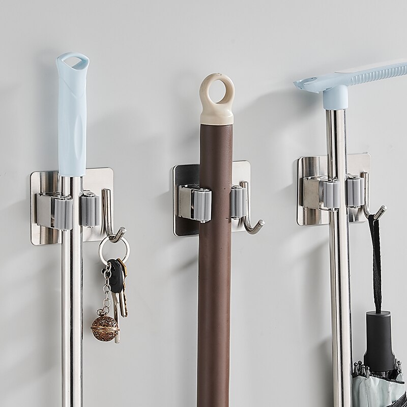 Salon balai et serpillère support inox robe crochets installation sans vis noir salle de bain étagères parapluie étagère de rangement