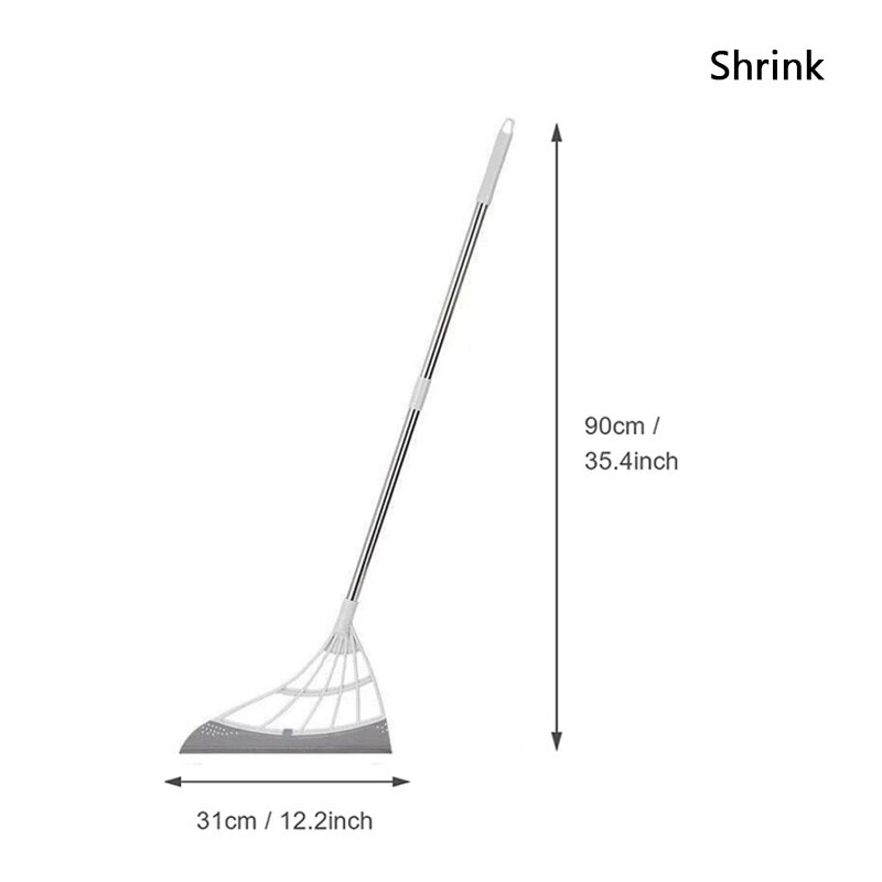 Escoba de goma para barrer, escoba mágica para pelo de mascotas, escobilla de limpieza de suelo para limpieza de suelo escobilla de goma para suelo: Grey Telescopic