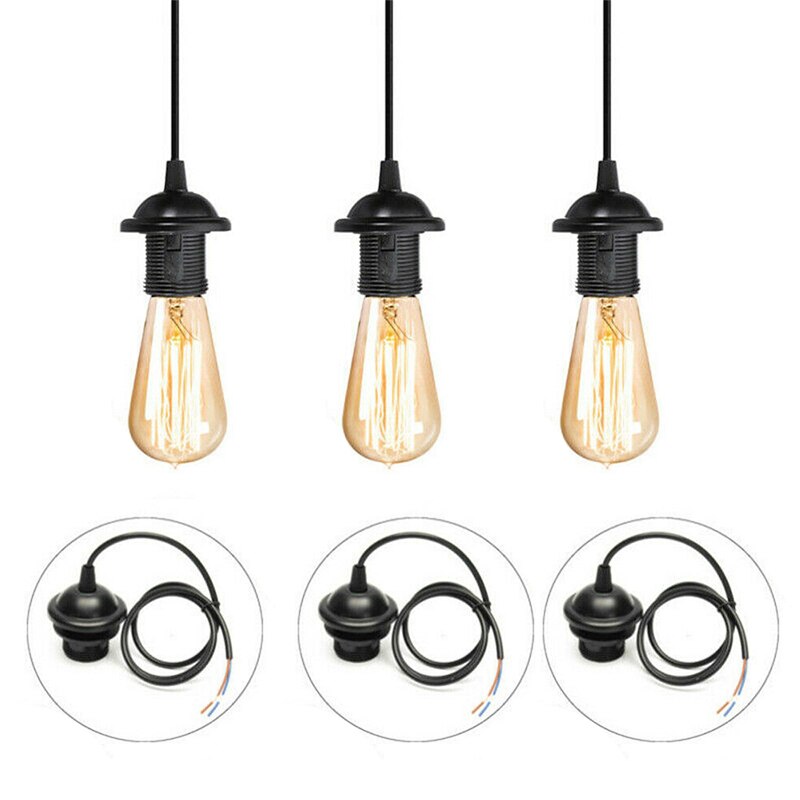 Vintage Ceiling Rose Pendant Light Fitting Light Base E27 Lamp Holder Black Metal plastic 120-220V 1m Cable Lighting Lamp Base