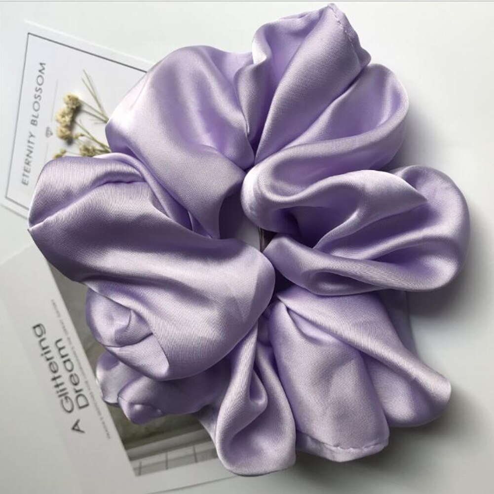 Chouchous élastiques surdimensionnés en caoutchouc pour femmes, accessoires pour cheveux, en Satin lisse: Violet clair