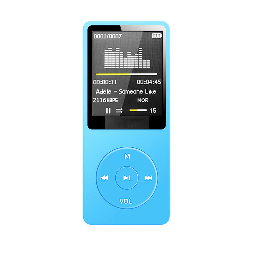 Reproductor MP3 portátil con pantalla TFT de 1,8 pulgadas, micrófono incorporado, batería de litio, compatible con tarjeta TF, Radio FM, grabación de voz, reproductor MP3: Azul