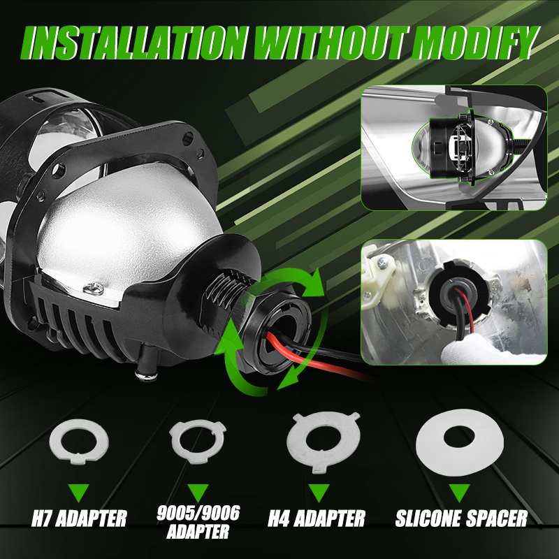 Halo Angel Eyes Lens Projetor, Faróis de carro Retrofit, 2.5 Polegada, 80mm, alta, feixe baixo, bi luzes LED, H4, H7, 9005, HB3, 9006, HB4