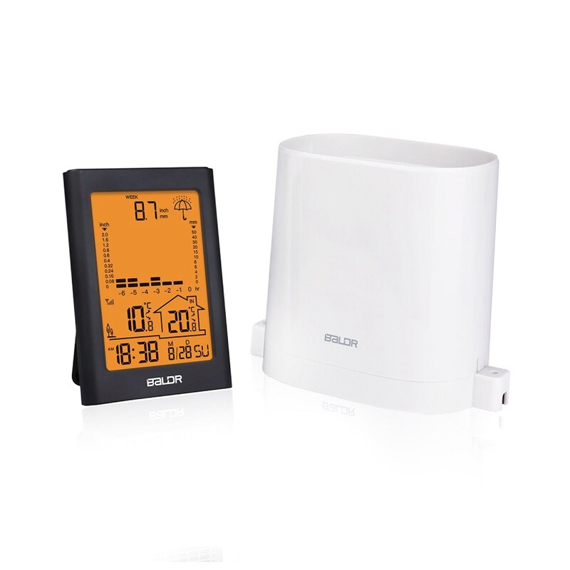 Wireless Rain Gauge LCD Digital Weather Station In/Outdoor Time Thermometer Real-time Rainfall Record Rain Measure Meter Sensor: black