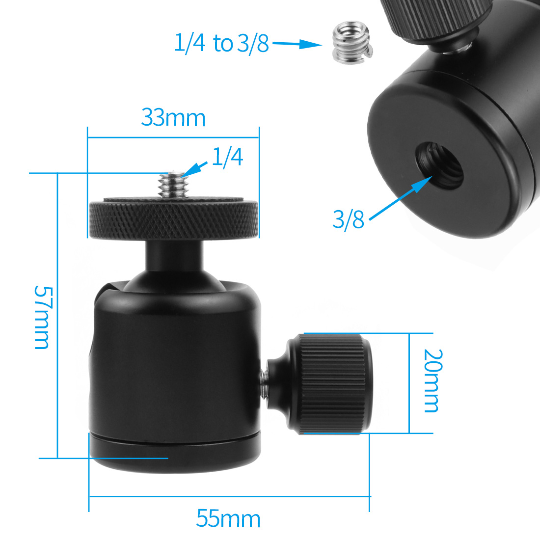 Cold Shoe Mount Mini Ball Head 360 Panoramic Monitor Holder Camera Gimbal 1/4 3/8 for Tripod Speedlite LED Bracket Adapter