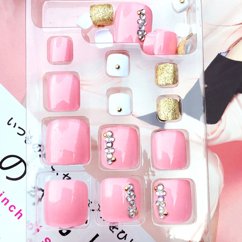 24 stuks Pro Voet Valse Nail Tips Rhinestone Nep Tenen Nagels Teen Art Tool J59