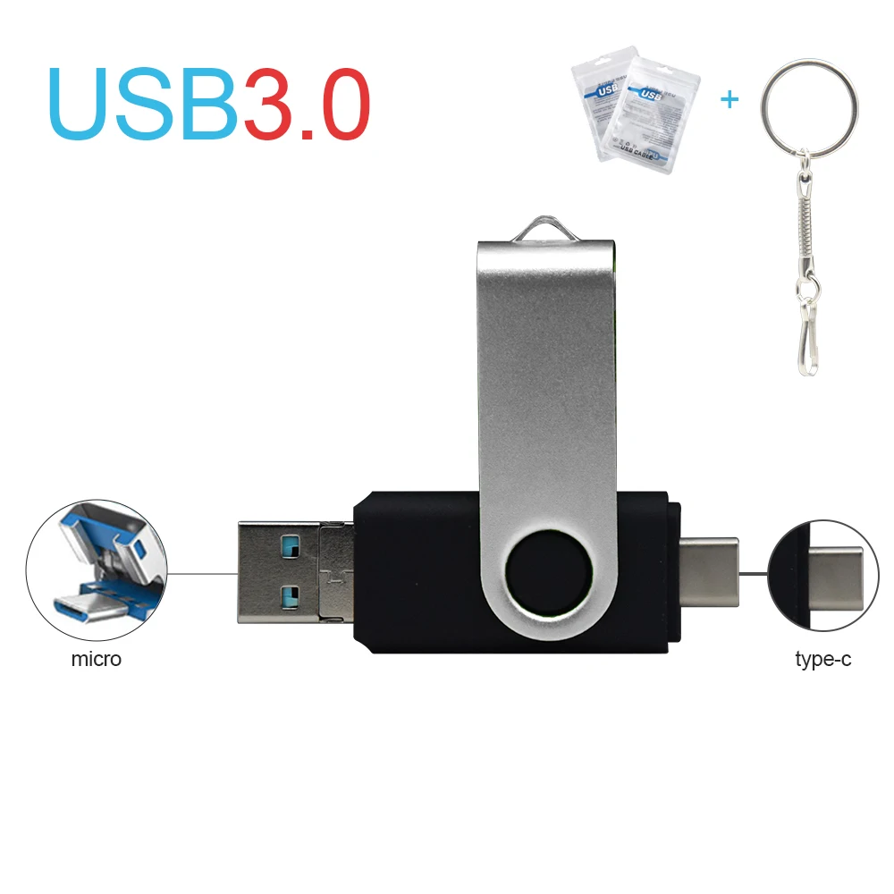 3 in w 1 dysk flash usb otg, usb 3.0 i typu c oraz micro usb, pendrive 512g w 256g, pamięć usb, pendrive 32gb 64gb 128gb, dysk u: Czarny / 128 gb
