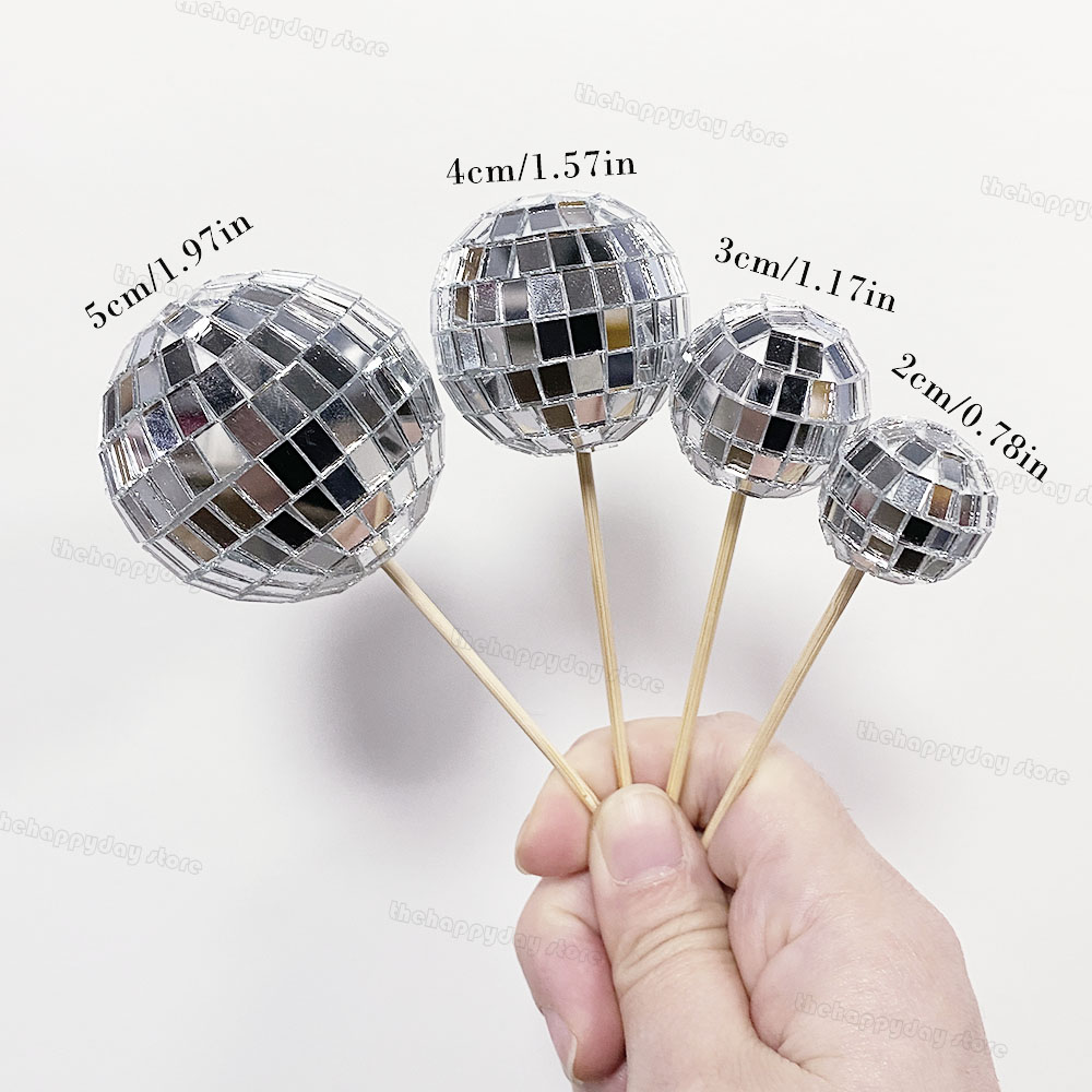 Mirror Ball Cake Decoration Silver Disco Balls Cake Topper Disco 80s Party Cupcake Toppers Wedding Birthday Christmas Supplies