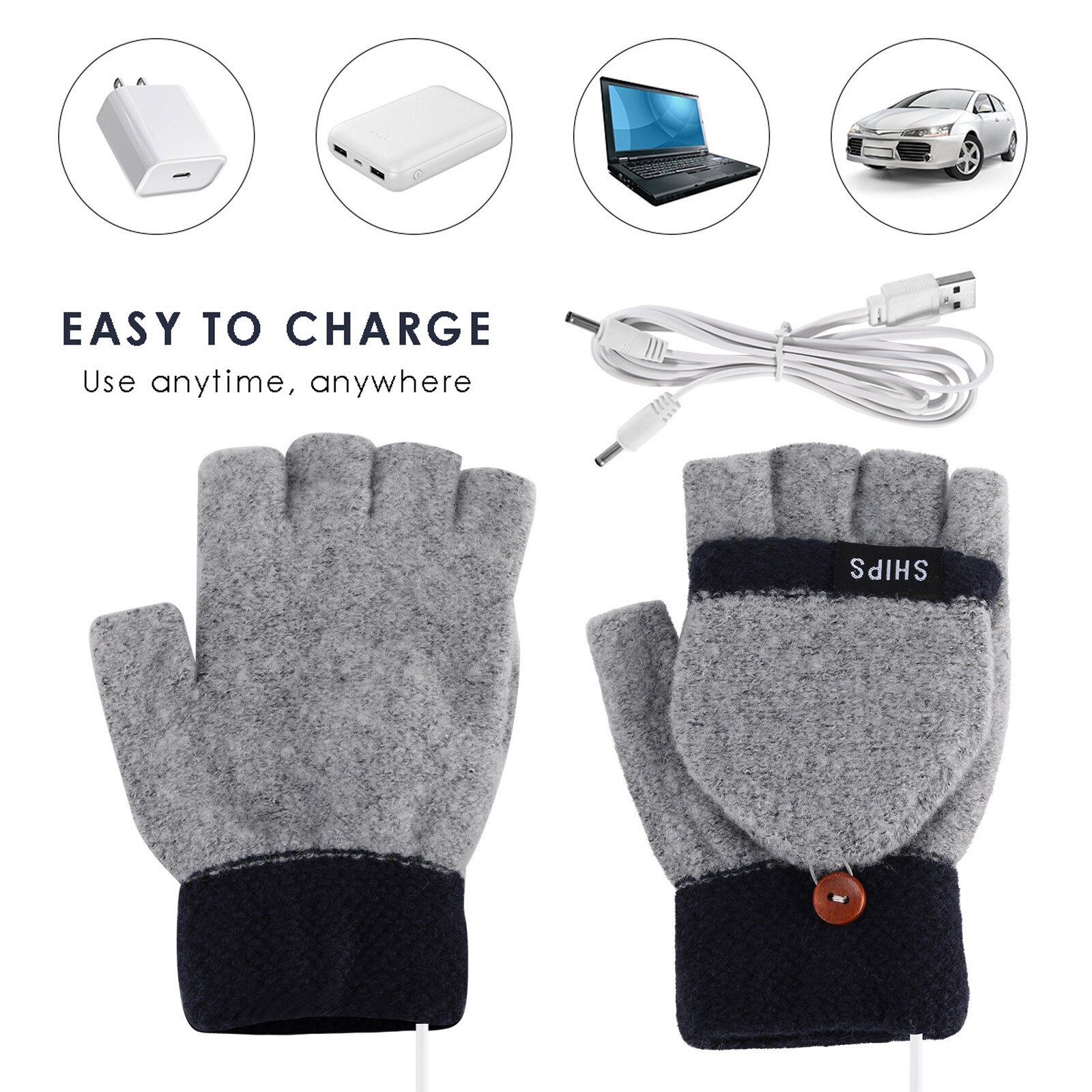 Electric Usb Heated Gloves Laptop Women Usb Heated Mitten Full&half Finger Gloves Winter Warm Knit Hand Gloves For Outdoor L3