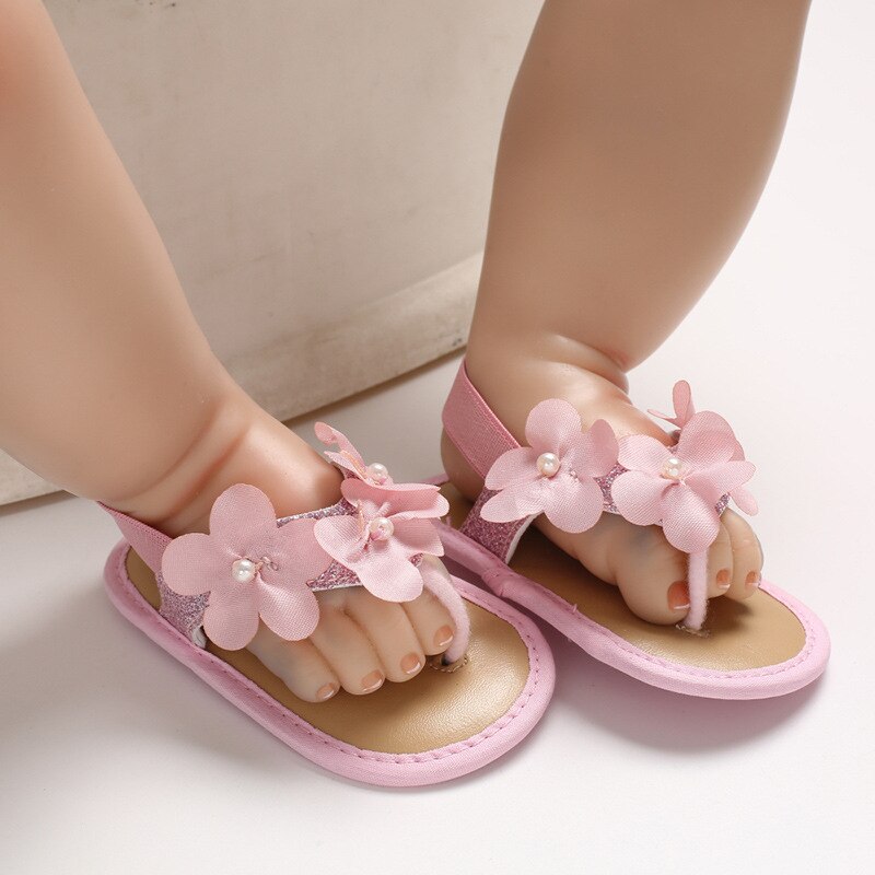 Zomer 0-1 Jaar Oude Baby Sandalen Bloem Pailletten Zachte Bodem Anti-Slip Siliconen Bodem Peuter schoenen: Roze / 2