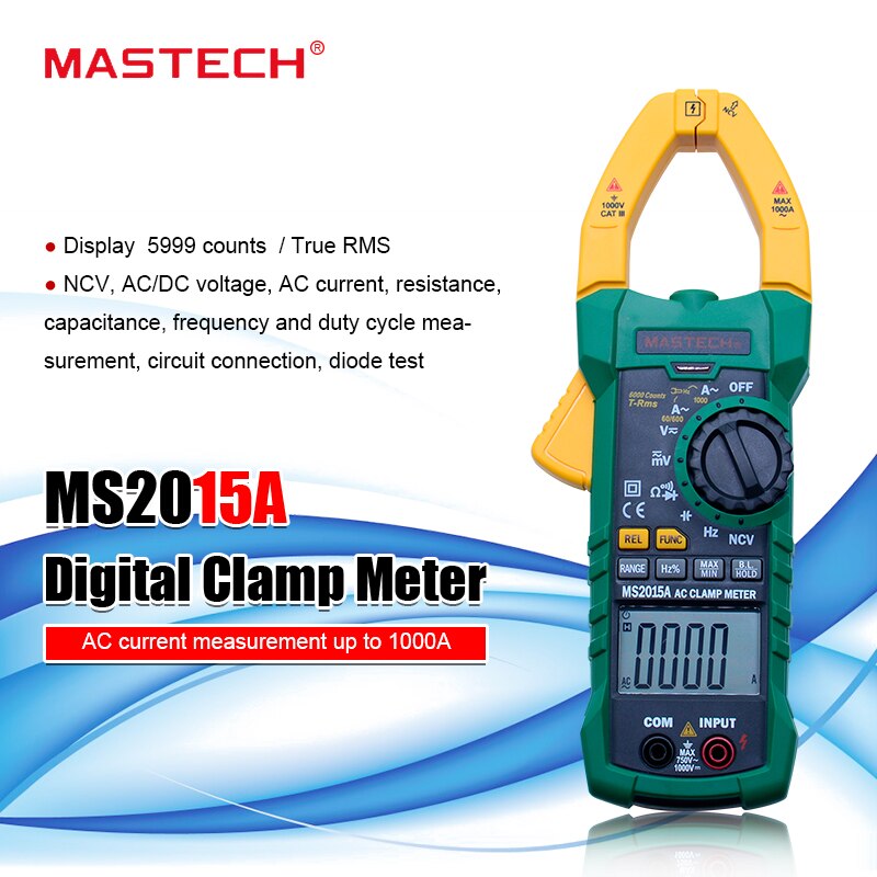 MASTECH MS2015A AutoRange Digitale AC 1000A Stroomtang Meter True RMS Multimeter Frequentie Met contactloze Voltage Detector