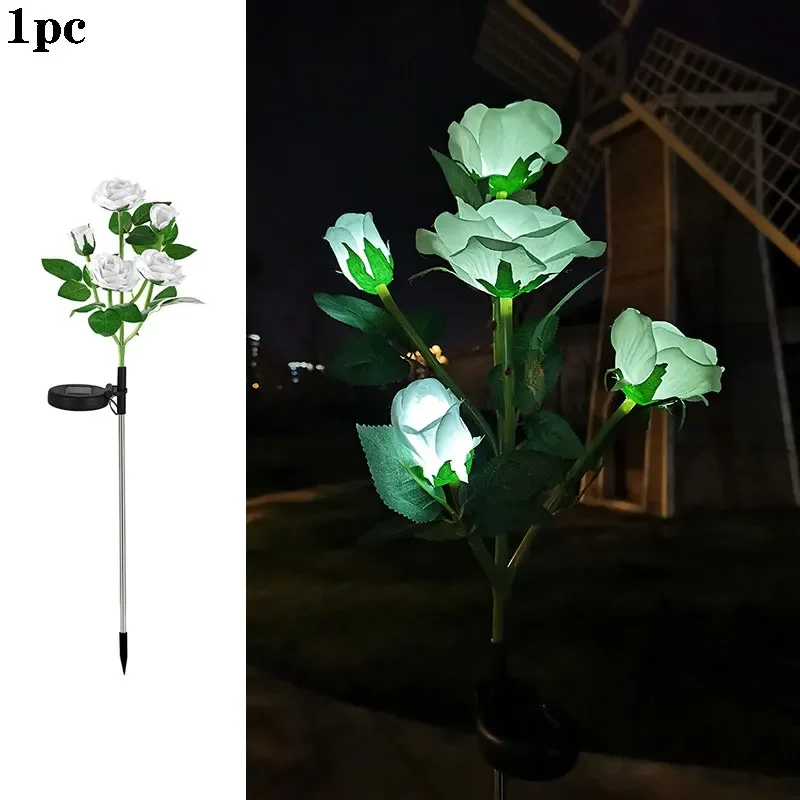 LED-verlichting op zonne-energie Rose gazonlamp rood blauw geel roze witte bloemlantaarn 5-kops buitenlicht voor bruiloft binnenplaatsdecoratie: Moon Blue