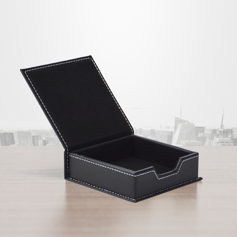 PITEBO black brown leather note business card stationery holder storage box case with a lid desk organizer