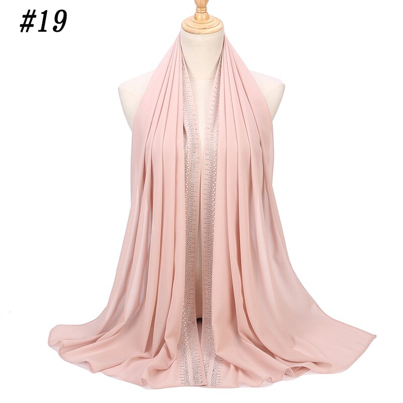 Bubbles Chiffon Scarf With Diamond Women Muslim Solid Color hijab Scarf Female Scarf Shawl Bead Wrap Muslim Hijabs: Color 19